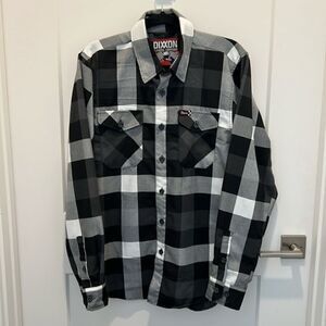 Mens Dixxon Flannel Co Finish Line D Tech gray black white plaid button shirt